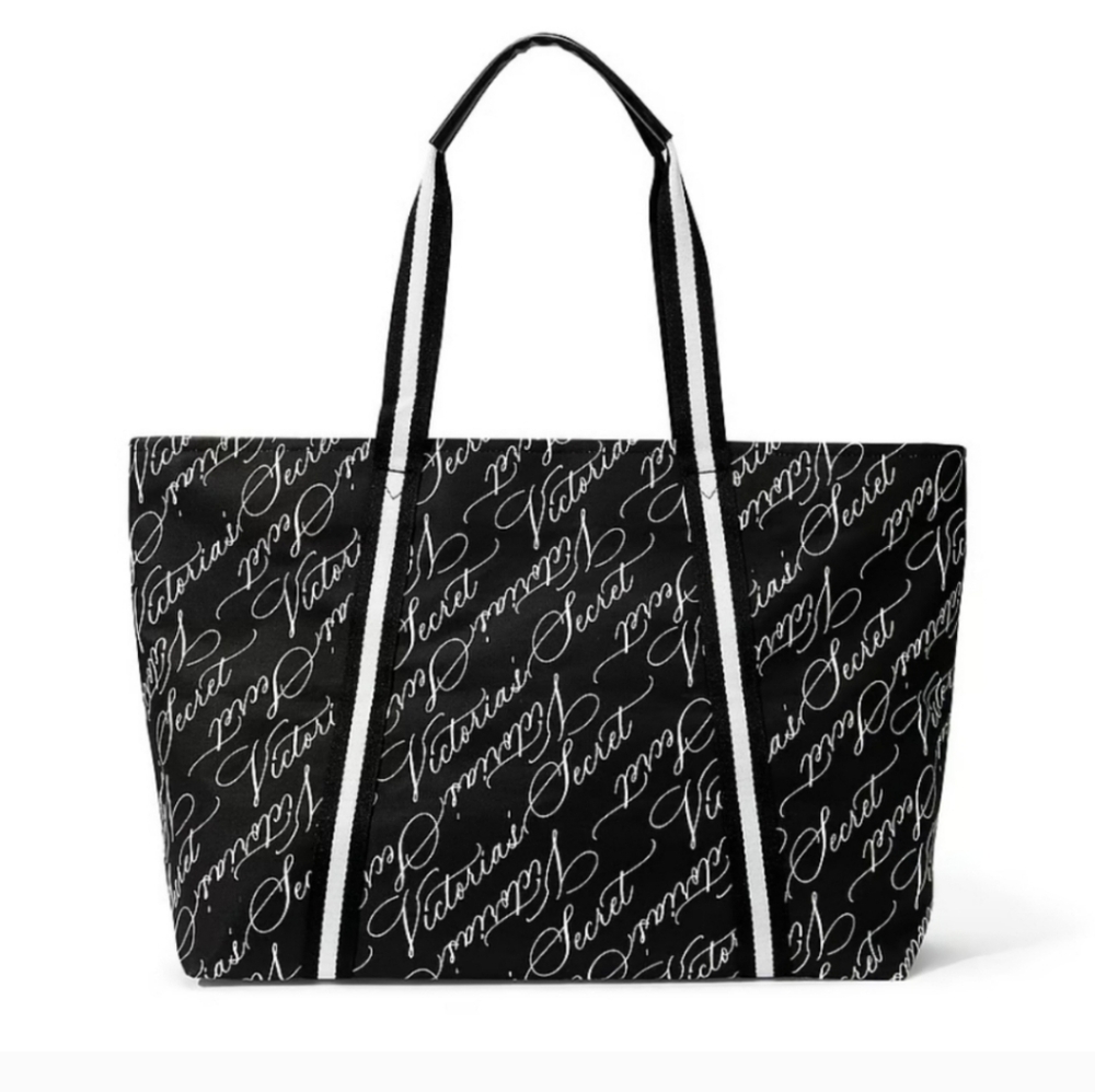 NWT! VICTORIA'S SECRET BLACK AND WHITE LOGO‎ WEEKENDER TOTE - Picture 2 of 11